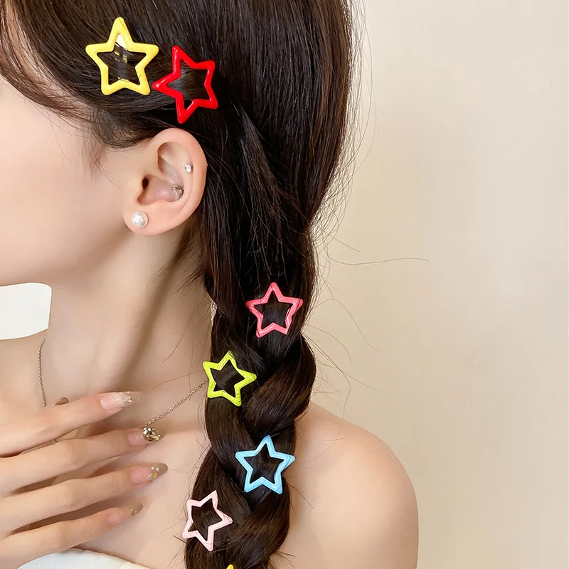 10pcs Colorful Star BB Hair Clips Girls Y2K Cute Star Barrettes Women Simple Metal Snap Clip Headdress Hair Jewelry Accessories image 3