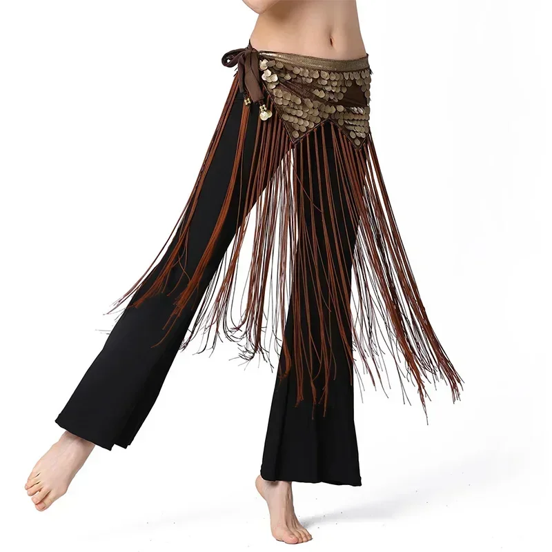 New Dynamic Belly Dance Waist Chain Waist Ornament Women Triangle Long Tassel Oriental Dance Sequins Black Hip Scarf