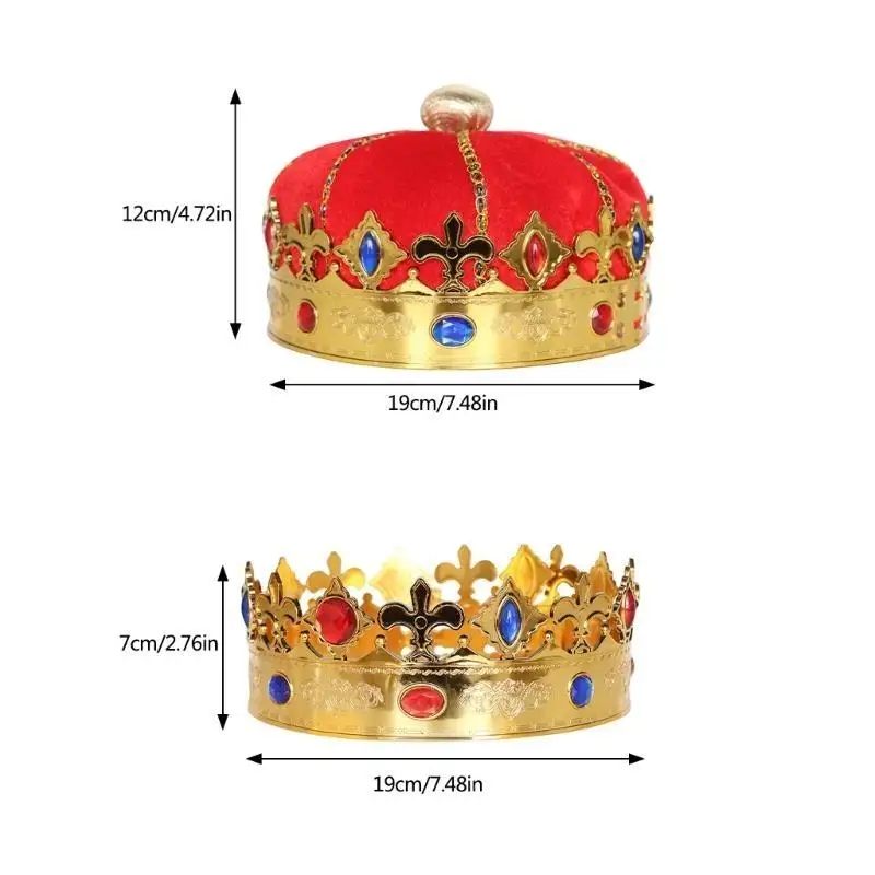 652F King Crown หมวก King เครื่องแต่งกายวันเกิด Crown หมวกสำหรับเด็กผู้ใหญ่ฮาโลวีน Masquerades วันเกิดงานปาร์ตี้
