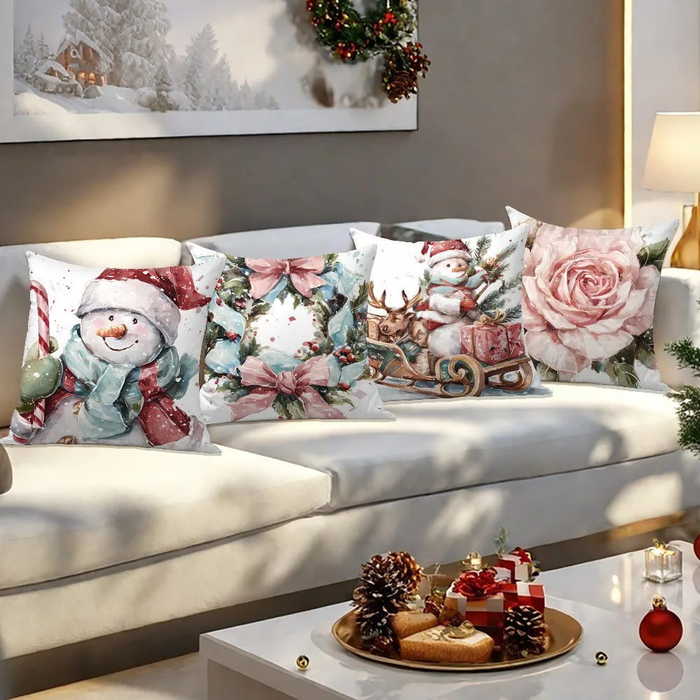 

Watercolor Christmas Snowman Art Pillowcase, Artistic Festive Design, Winter Home Decor Cushion Cover