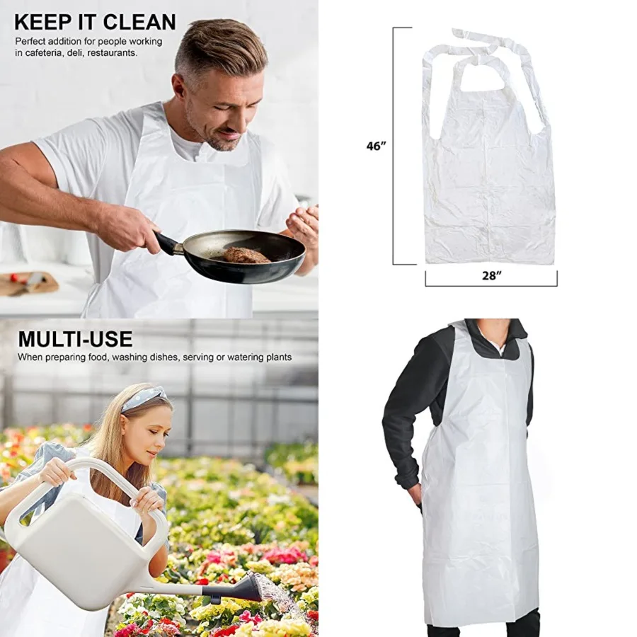 

MT Products 2 Mil White Disposable Poly Aprons 46x28 - Waterproof Plastic Bibs for Cooking, Dishwashing Art Bulk