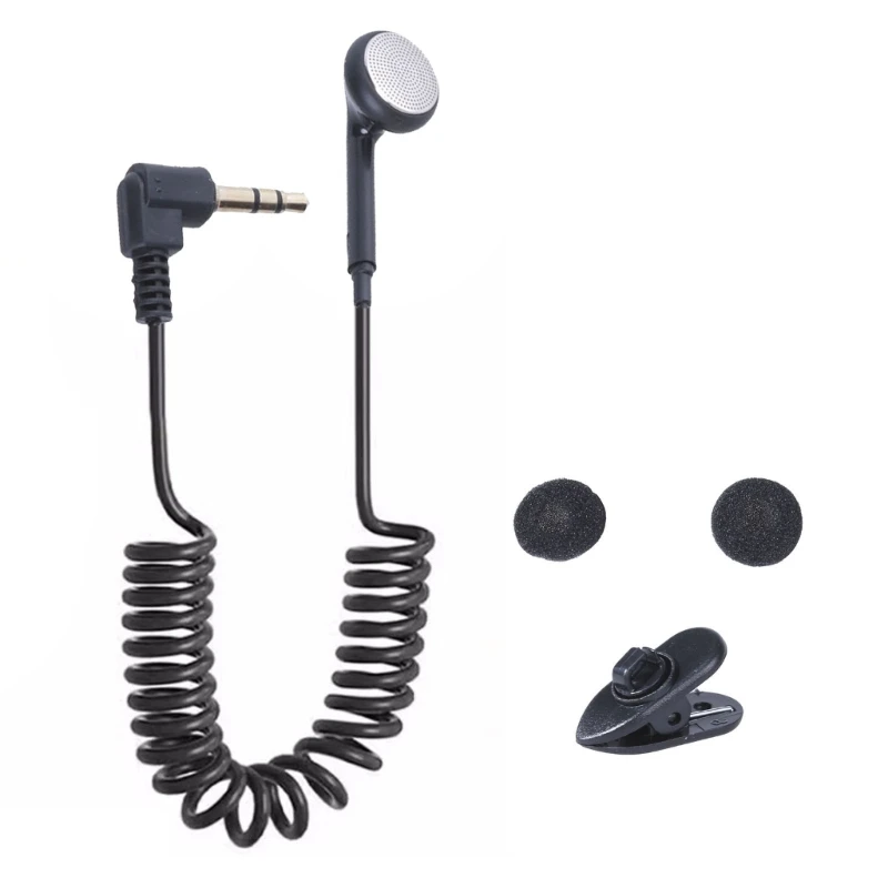 Convenient 3.5mm Single Side Earphone Spring Coiled Cable Mono Earbud with Clip & Sponge Cover for Driving and Sports