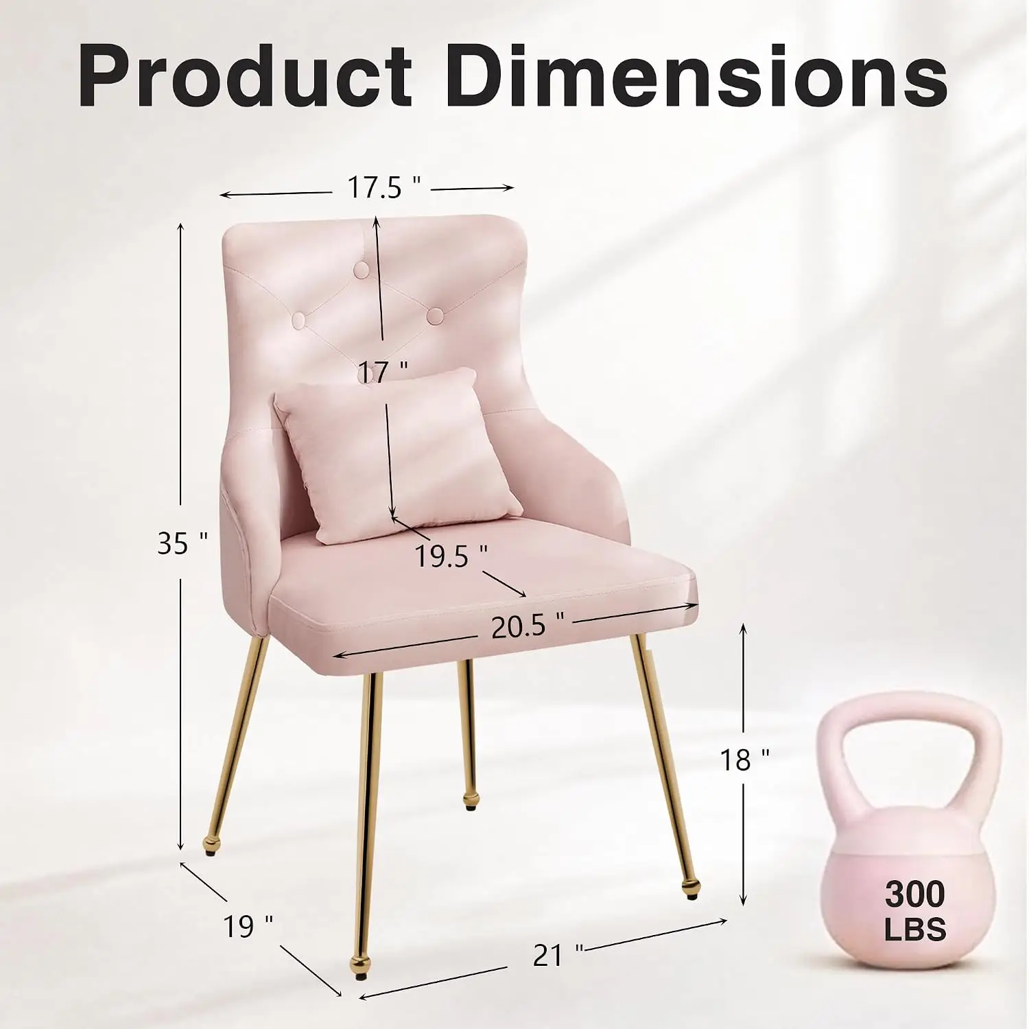 Velvet Vanity Chairs with Back, Upholstered Makeup Chair No Wheels with Metal Legs & Lumbar Pillow for Living Room/Makeup Room