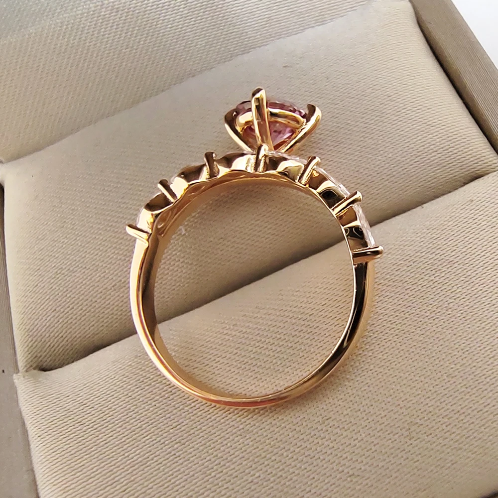 Luomansi Rose Gold Crown Ring S925 Silver 1 Carat Pink Moissanite with Certificate Jewelry Women Anniversary Party Gift