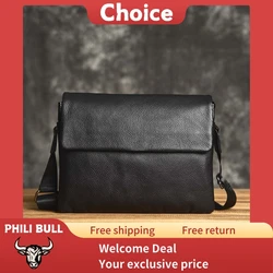 Men's Leather Soft Leather Shoulder Bag Head Layer Cowhide Casual Simple Business Messenger Bag Horizontal Large-Capacity