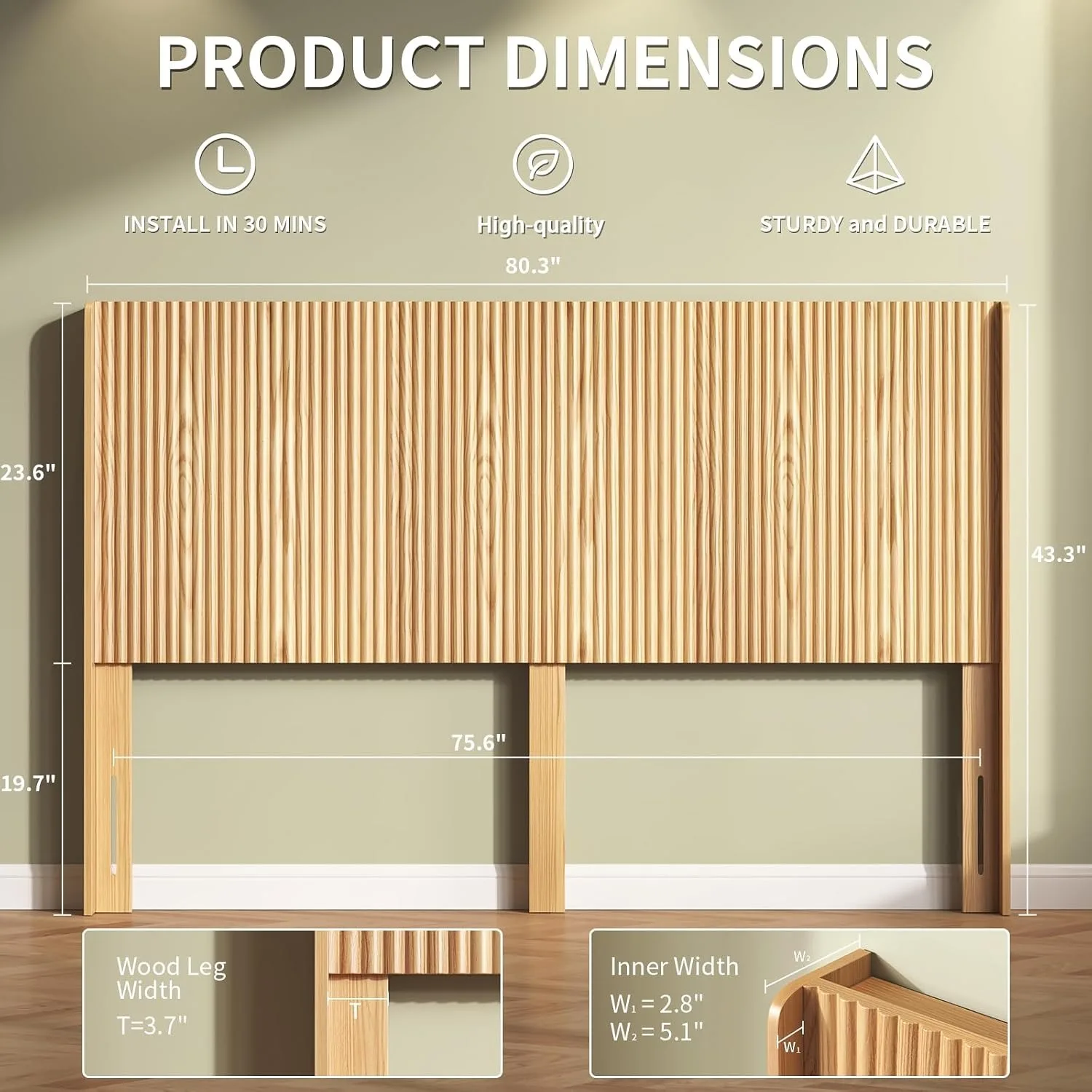 80.3'' Wood Headboard King Size with Charging Stations, Modern Wall Mounted Headboards, Customized