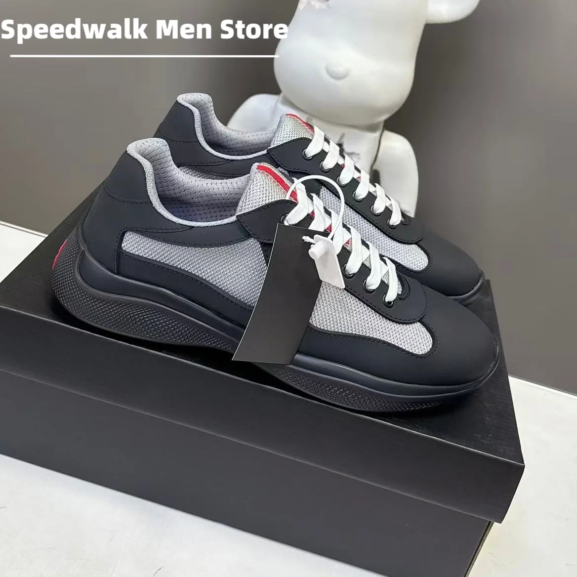 Unisex Retro Platform Casual Sneakers Men Women Leather Mesh Patch Breathable Thick Sole Non Slip Trainers for Spring Summer
