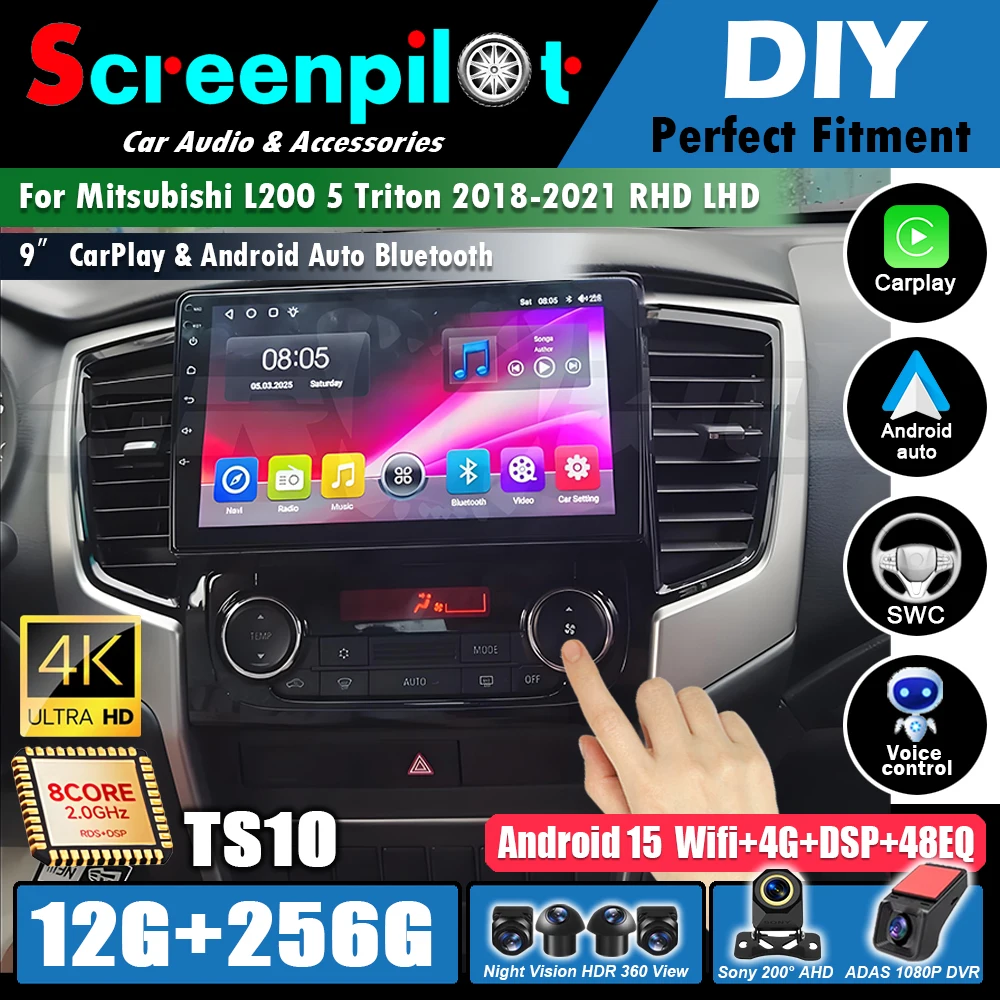 Para Mitsubishi L200 5 Triton 2018 - 2021 RHD LHD Rádio Automotivo Carplay Android 16 Auto Player GPS Navegação Sem 2din 5G WIFI Estéreo