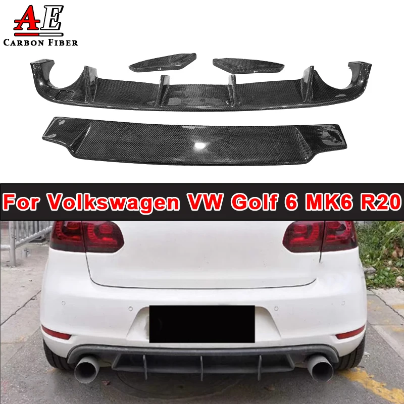 Rear Bumper For Volkswagen VW Golf 6 MK6 R20 Carbon Fiber Rear Lip Bumper Splitter Diffuser Plate Guard Body Kit