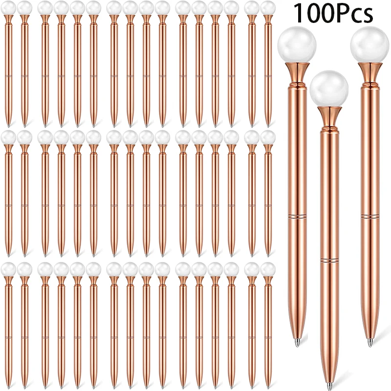 

100Pcs Rose Gold Ballpoint Pen Pearl Pens Black Ink Novel Stationary Supplies