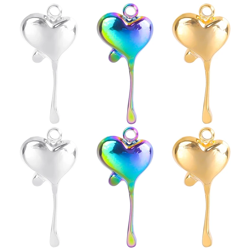 6pcs Liquid Love Heart Pendant Stainless Steel Charms For Jewelry Making Supplies Women/Men Accessories Charms Acero Inoxidable