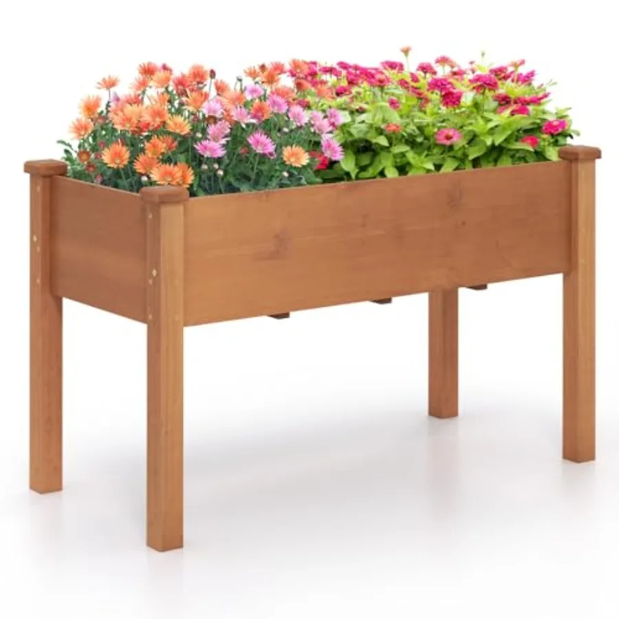 

Raised Garden Bed Elevated Wood Planter Box with Protective Liner and Drain Hole Gardening Planter Raised Bed for Planting Vege