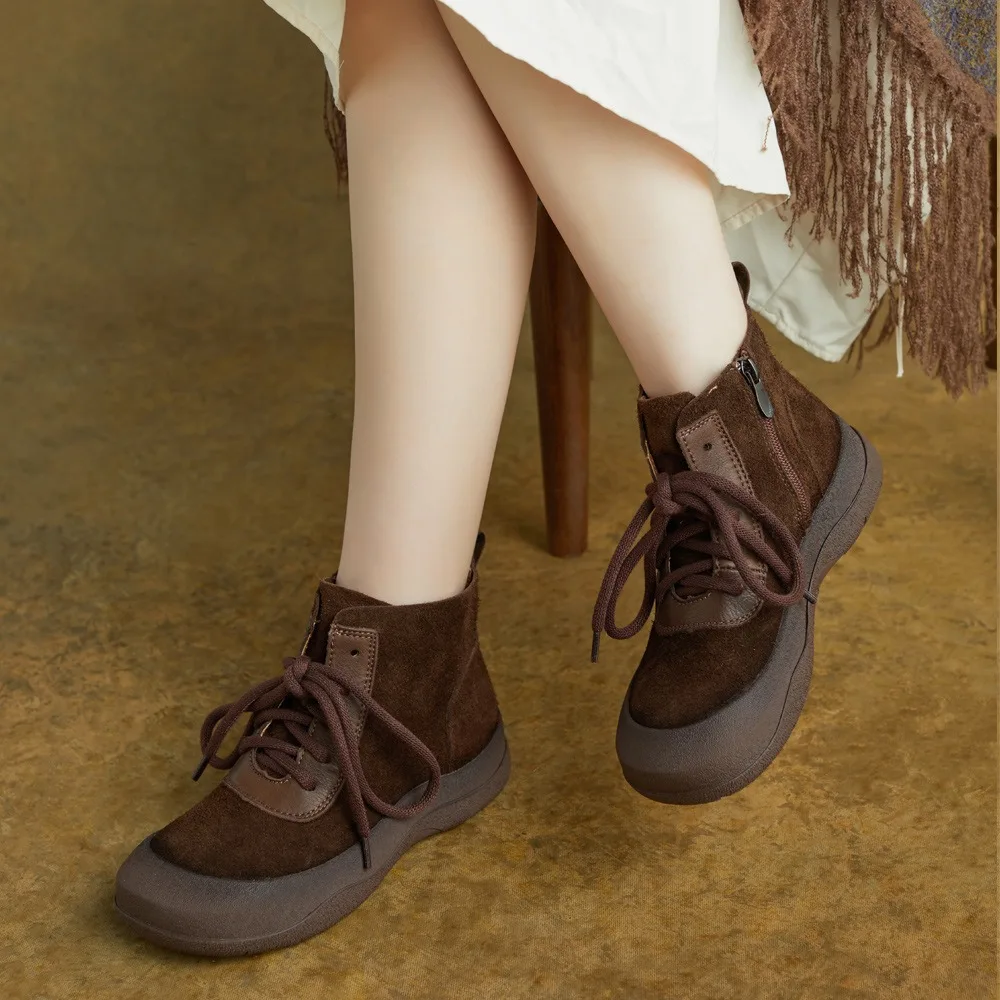 

Birkuir/женские ботильоны на толстом каблуке, короткие ботинки на танкетке 3 см, натуральная кожа, на шнуровке, разноцветные повседневные модные ботинки для отдыха