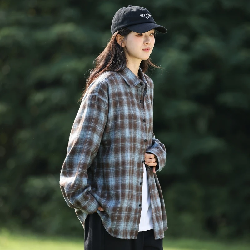 

Осень 202, женская клетчатая рубашка, модная женская винтажная однобортная блузка с длинным рукавом, женские свободные рубашки в клетку в консервативном стиле
