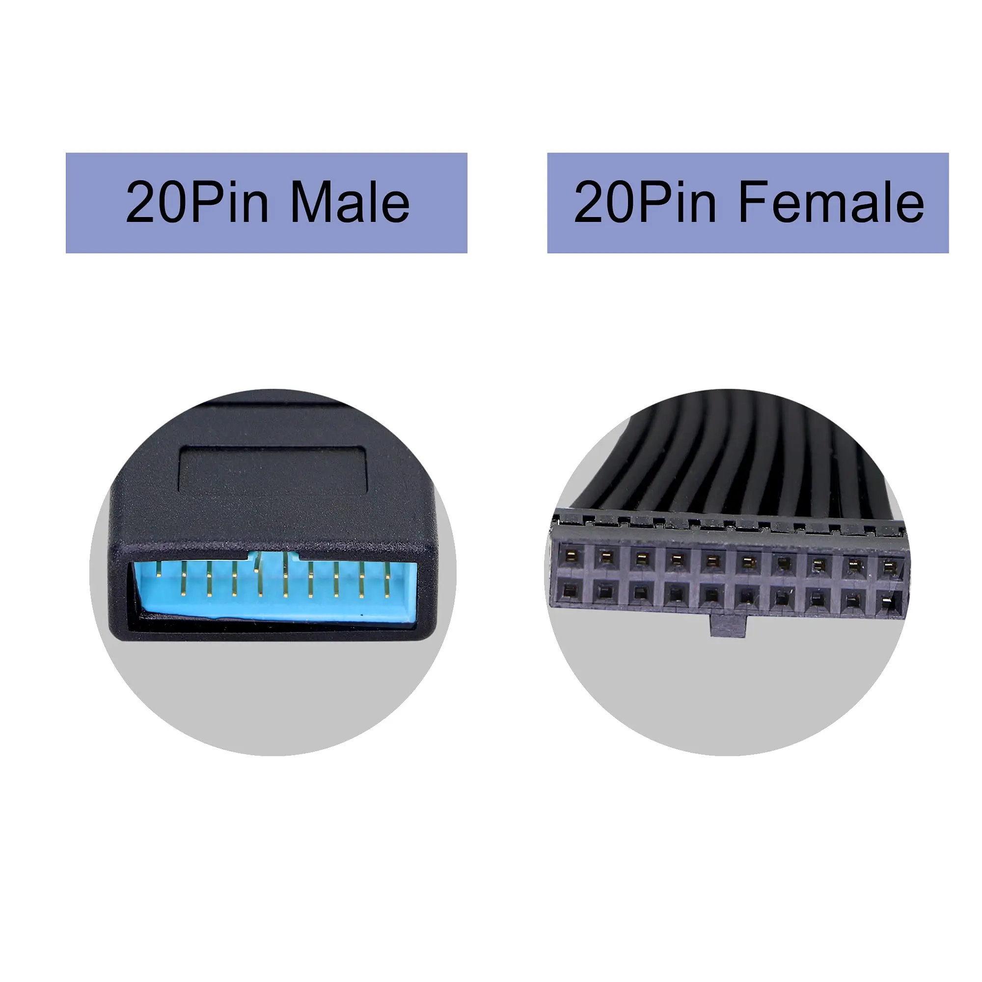 Internal USB 19Pin 20pin Mini USB3.0 Male to Female Adapter Low Profile Header USB Extension Flat Cable for Motherboard