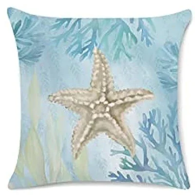 Short Plush Cushion Cover Ocean Beach 45 X45cm Pillow Cover Seahorse Sea Turtle Outdoor Soft Cushion Cover Sofa Decoration