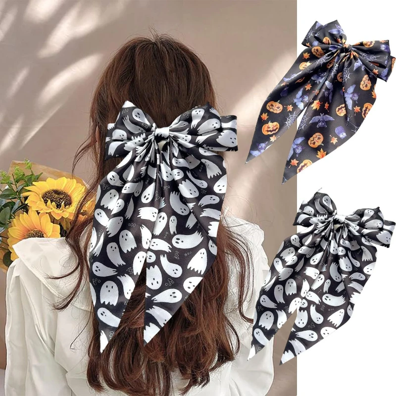 Accesorios para el cabello de Halloween, cinta de tela de araña fantasma, Clip de resorte, Clip de pelo de calabaza, Clip estampado de tela, traje de fiesta, tocado nuevo