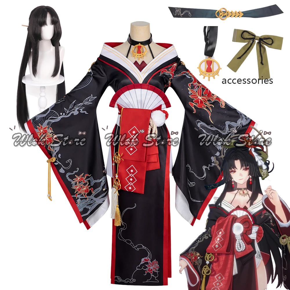 Fantasia de Cosplay Hotori de Game Neverness To Everness, Kimono Japonês, Vestido Sexy com Fenda na Coxa, Trajes Femininos para Festa de Halloween, Peruca