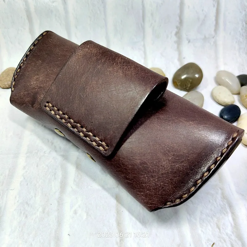 Blongk Glasses Case Waist Bag Handmade Genuine Leather Sunglasses Box Pocket Belt Pack Portable Men Women YJHd-2S