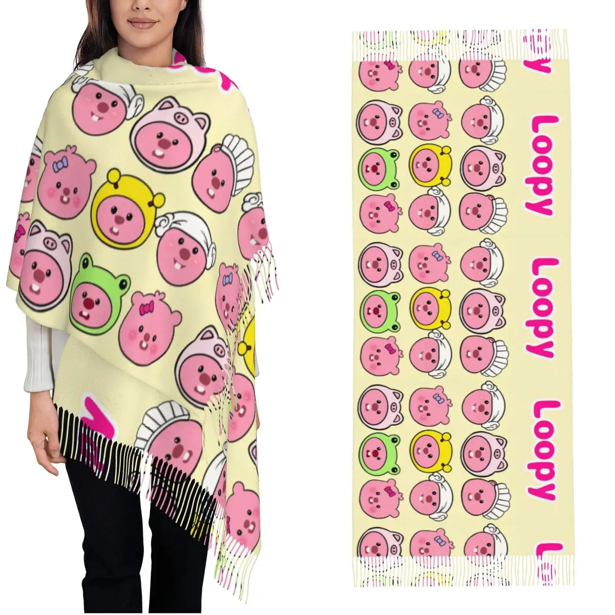 Zanmang Loopy Cartoon Cosplay Shawls Wraps Womens Winter Large Long Scarf Cute Kawaii Pashmina Tassel Scarves