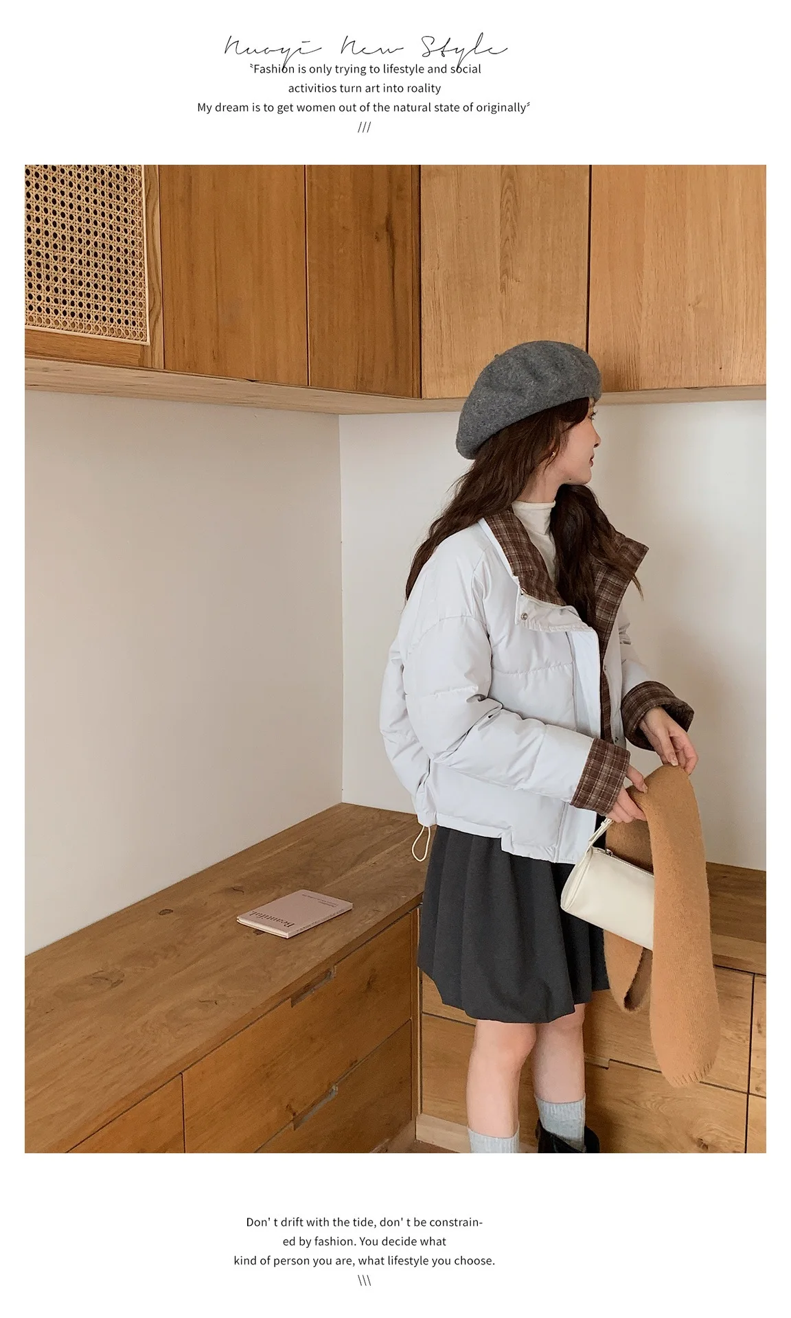 American Plaid Patchwork Puffer Jacket Women Winter Thick Stand Collar Short Parkas Woman Korean Casual Preppy Style Outerwear