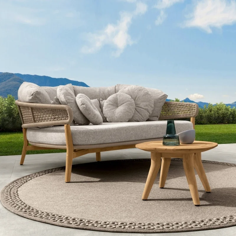 Outdoor Sofa Outdoor Courtyard Solid Wood Sofa, Nordic Furniture, Leisure Terrace Balcony Model Room Combination With Rattan