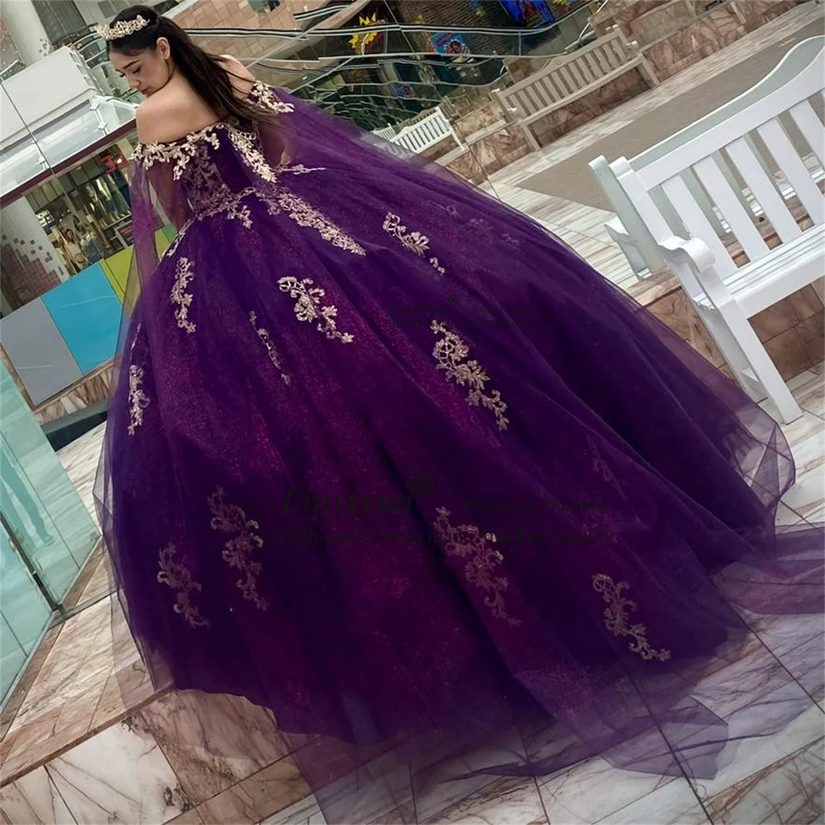 Purple Mexican Quinceanera Dress Appliques Lace Birthday Sweet 16 Gown With Cape Ball Gown Corset Lace Up Vestidos De 15 XV Años