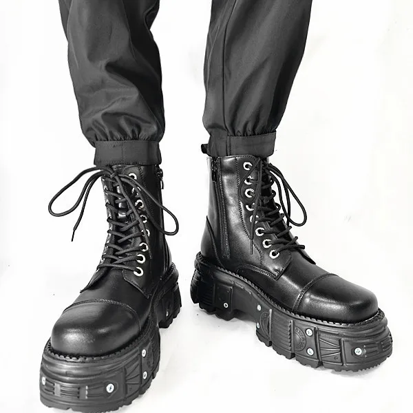

2025 Spring, Summer, Autumn and Winter Retro Women's Niche Lace-up Heightening Medium Dark Punk Muffin Thick Bottom Boots Men
