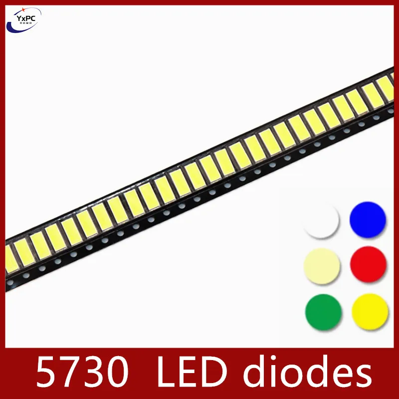 Bộ 100 5730 0.2W 0.5W Ánh Sáng Trắng SMD LED Điốt Tím Đá-Xanh Dương Cam Vàng-Xanh đỏ Vàng Xanh Dương Xanh Ấm-Trắng