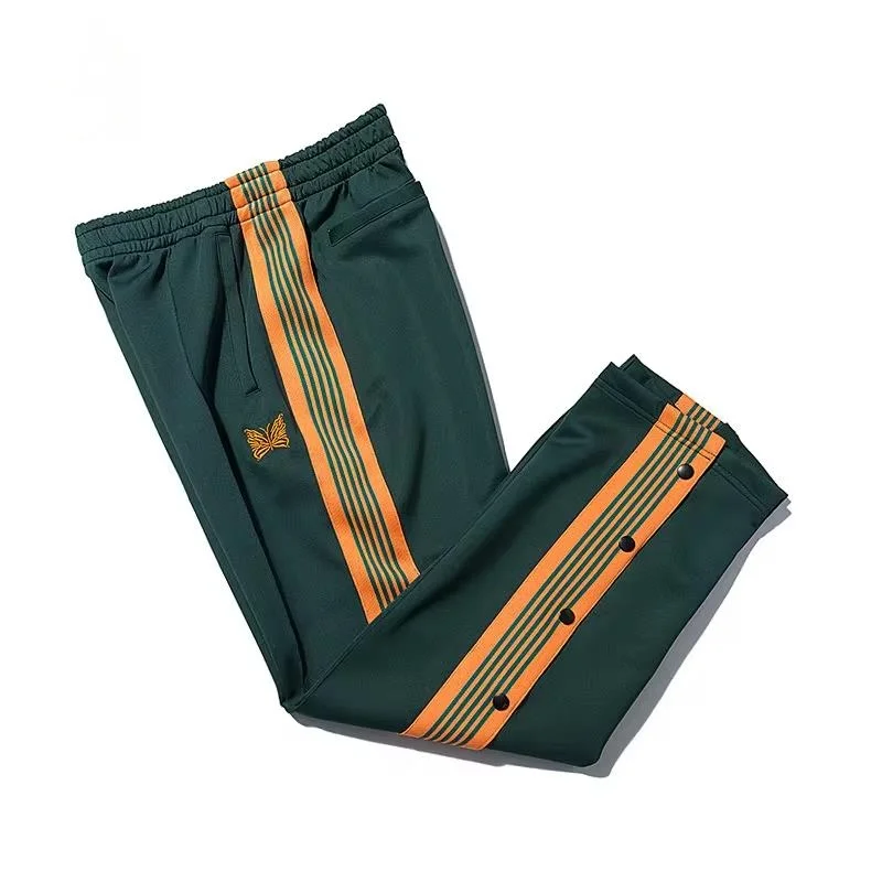 Black Green Jogger Drawstring Trousers Men Women Orange Stripe Butterfly Embroidery Buckles Leg Sweatpants Loose Casual Pants