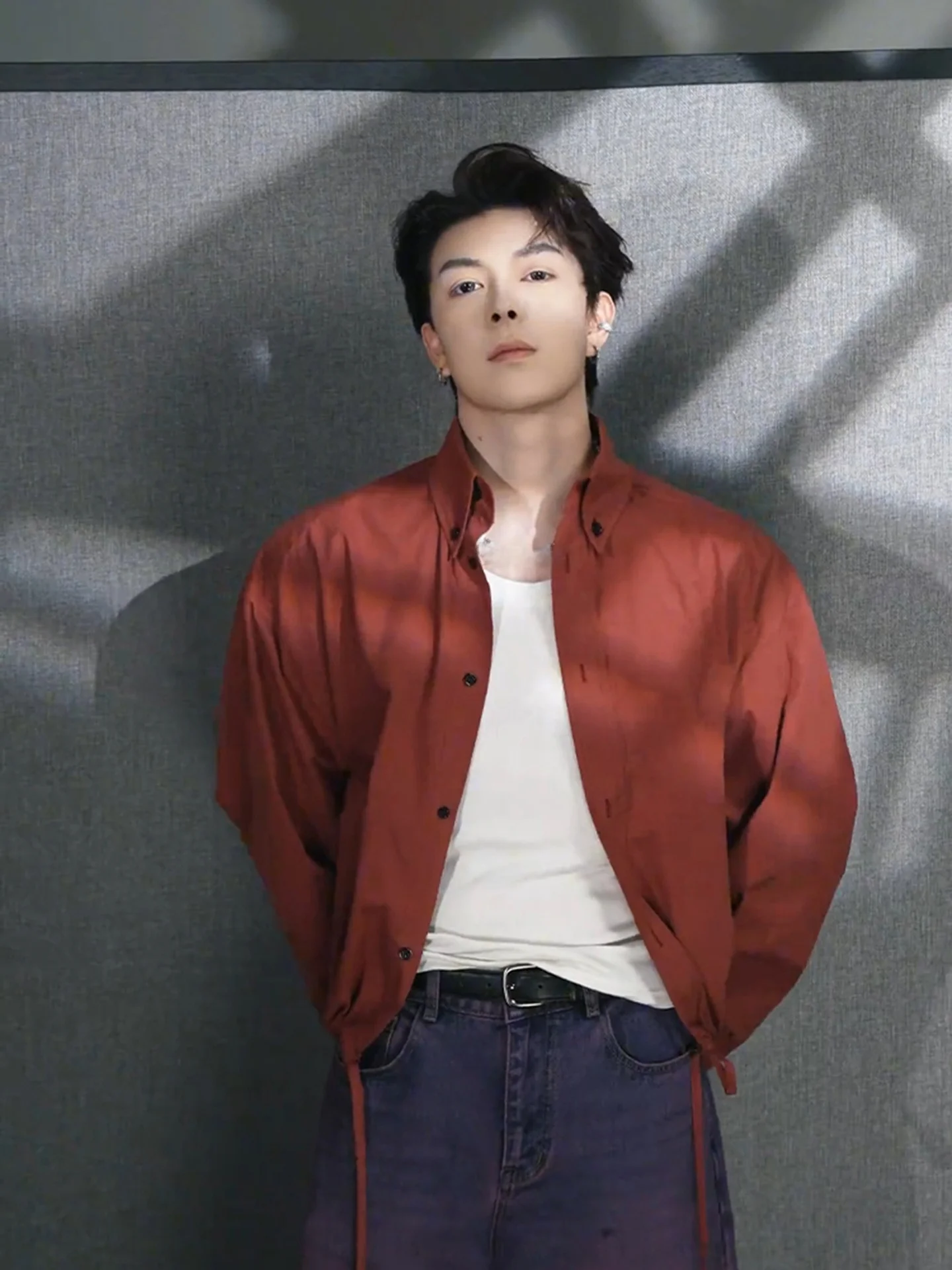 

American Retro Red Long Sve irt Jaet Men's Autumn Trendy Brand High-End Loose ort Sle Haome Cheered irt Jaet