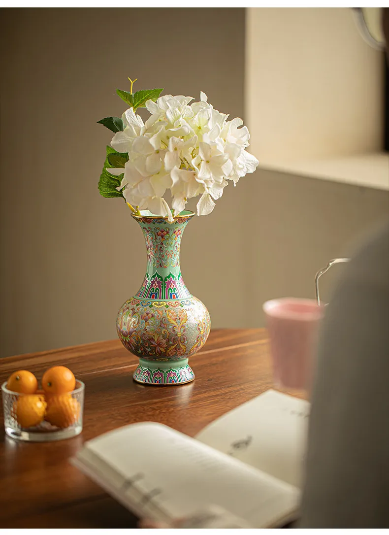 Enamel color filigree silver ceramic vase flower home simple living room dried flower arrangement home decoration ornament