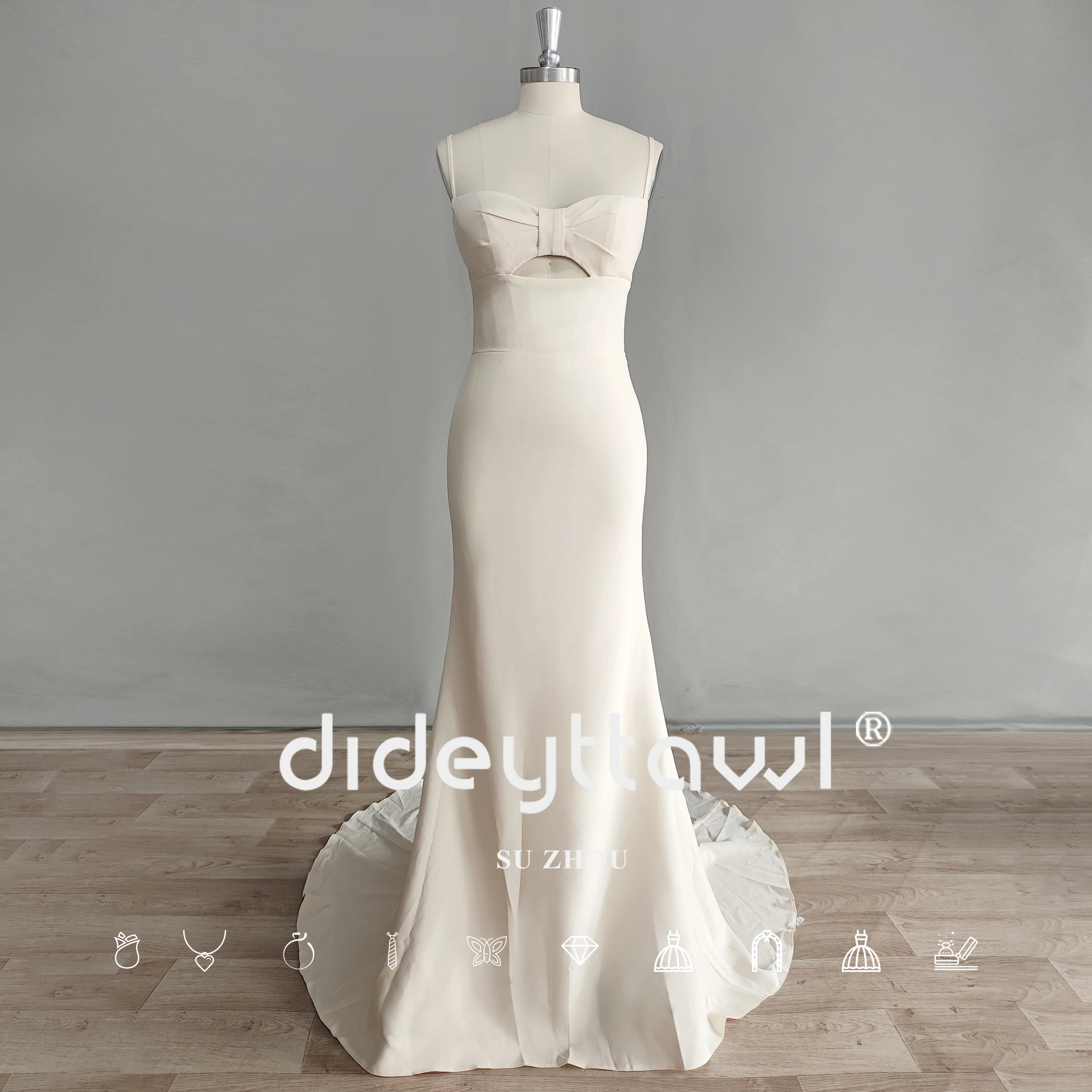 DIDEYTTAWL Actual Photo Elegant Spaghetti Straps Mermaid Wedding Dress Sweetheart Bow Court Train Simple Bridal Gown 2023