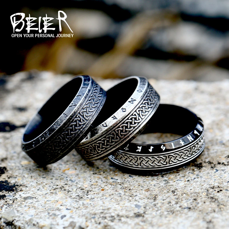 BEIER retro Viking Style Gothic Stainless Steel  Celtic knot out letters tattoo totem For Men Jewelry BR-R196