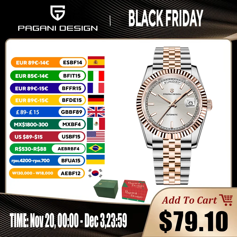 

PAGANI DESIGN Men's Watch Mechanical Watches For Man Luxury Automatic Wristwatch Sapphire Clocks Week Display Complete Calendar