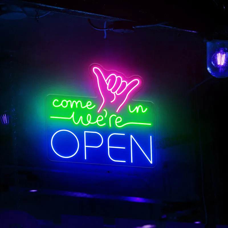 Custom Come in We're Open Sign Open Business Bar LED Sign Open Restaurant Neon Signs Open Sign Led Lights Shop Front Sign