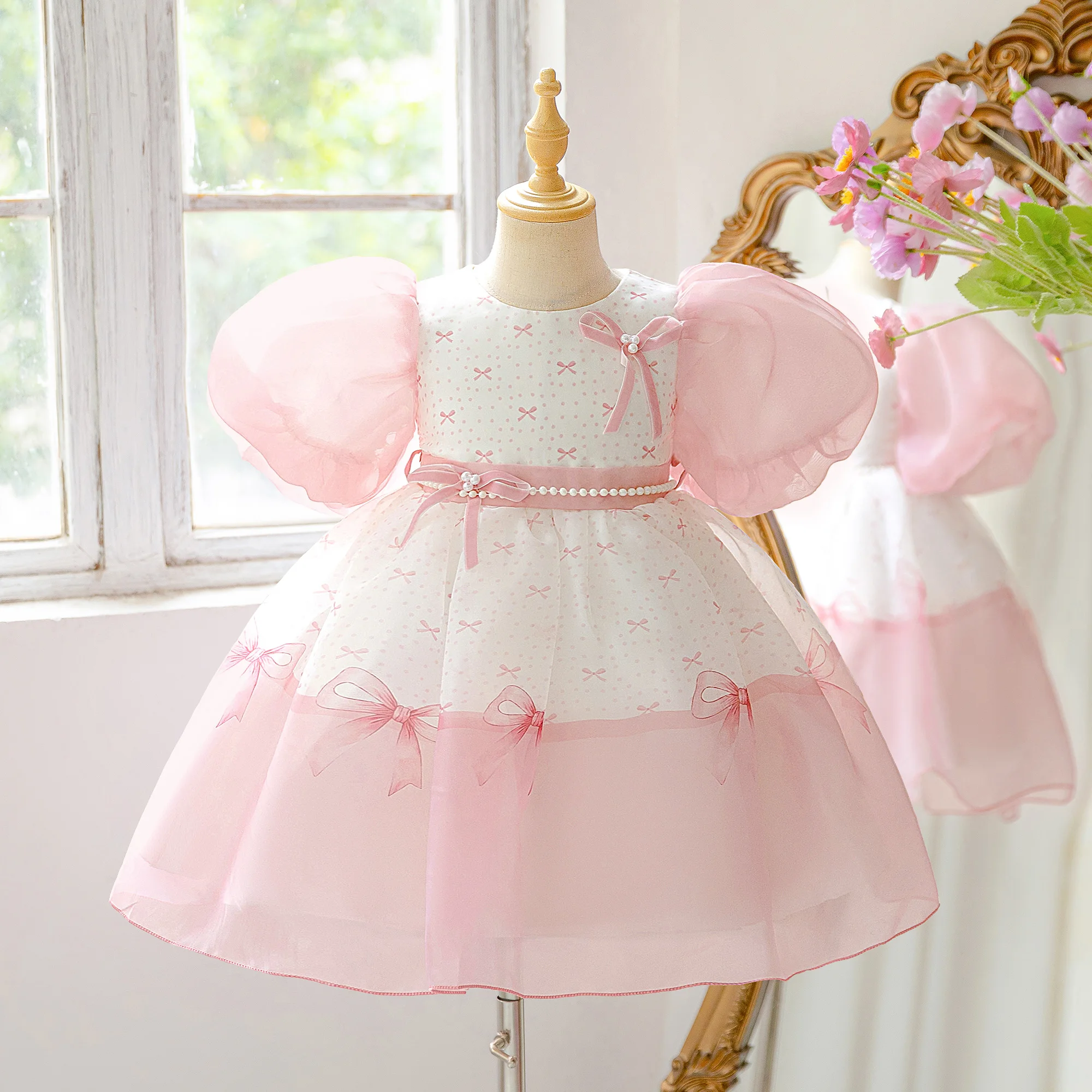 Summer Bow Bridesmaid Party Girl Dress Elegant Tulle Wedding Princess Prom Dresses Girl Gala Birthday Graduation Evening Costume 4