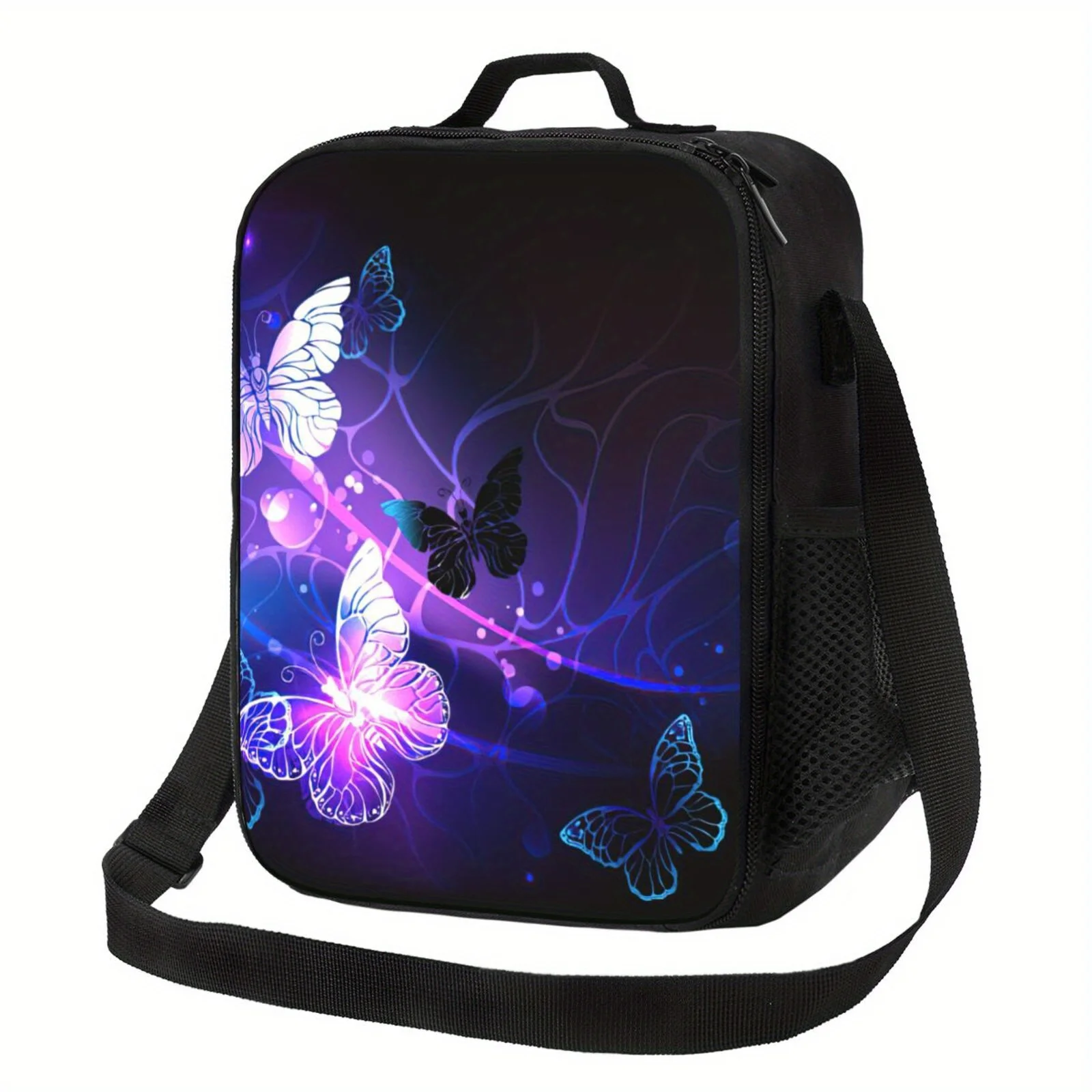 Dream Art Butterflies Glow Print Insulated Lunch Bag Reusable Bento Tote for Work Travel Picnic