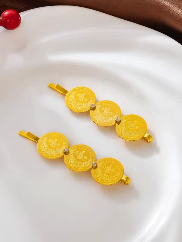 A Pair Of Fashionable Hairpin Coin Tassel Gold Simple-edge Clip Ladies' accessory Single Clip - Image 5
