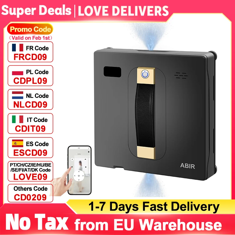 Robot aspirateur de fenêtre ABIR WD8, double pulvérisation d'eau, essuyage intelligent AI, Laser mis à jour, lavage mural de verre pour maison intelligente