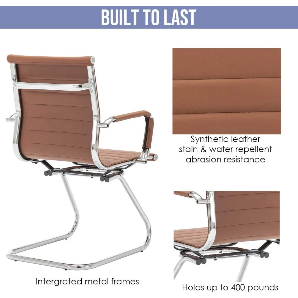 كراسي مؤتمرات جلدية متوسطة الظهر لغرف الانتظار واستخدام الضيوف والاستقبال مع قاعدة زلاجات #5