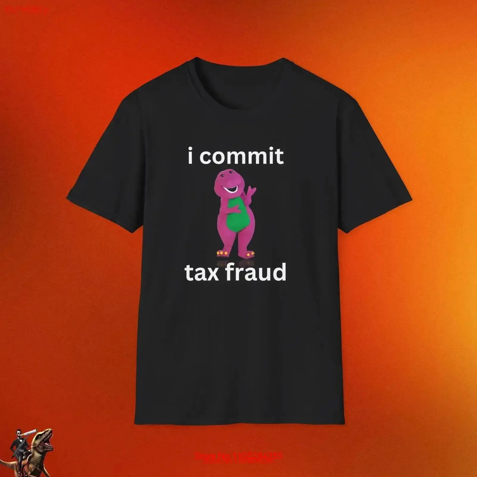 Barney the Dinosaur I Commit Tax Fraud T Shirt Humorous IRS vintage Washed streetwear Stylish Top For Everyday Wear