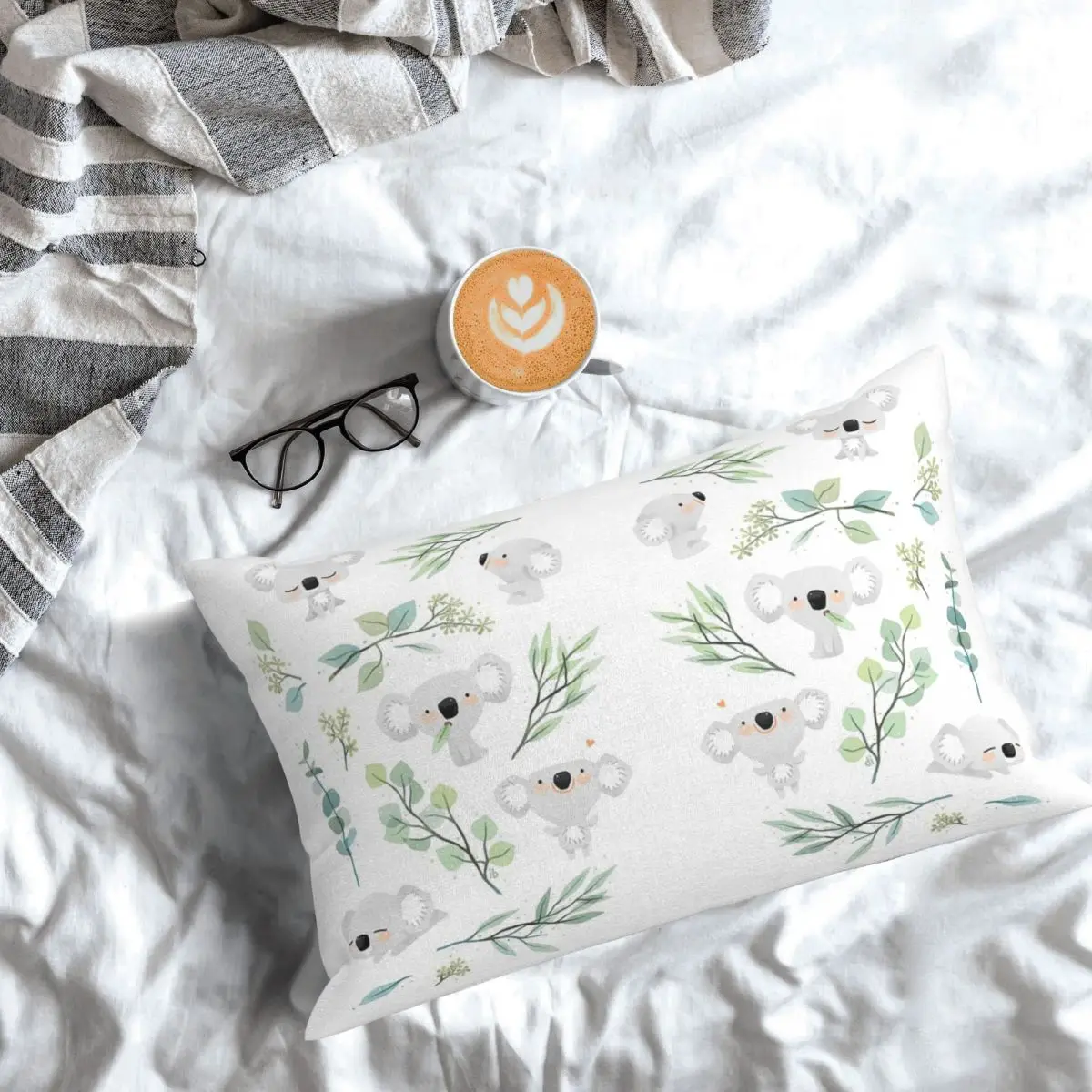 Koala And Eucalyptus Pattern Rectangle Pillowcase Cushion Cover Decor Bedroom Bed Home Comfort Throw Pillow