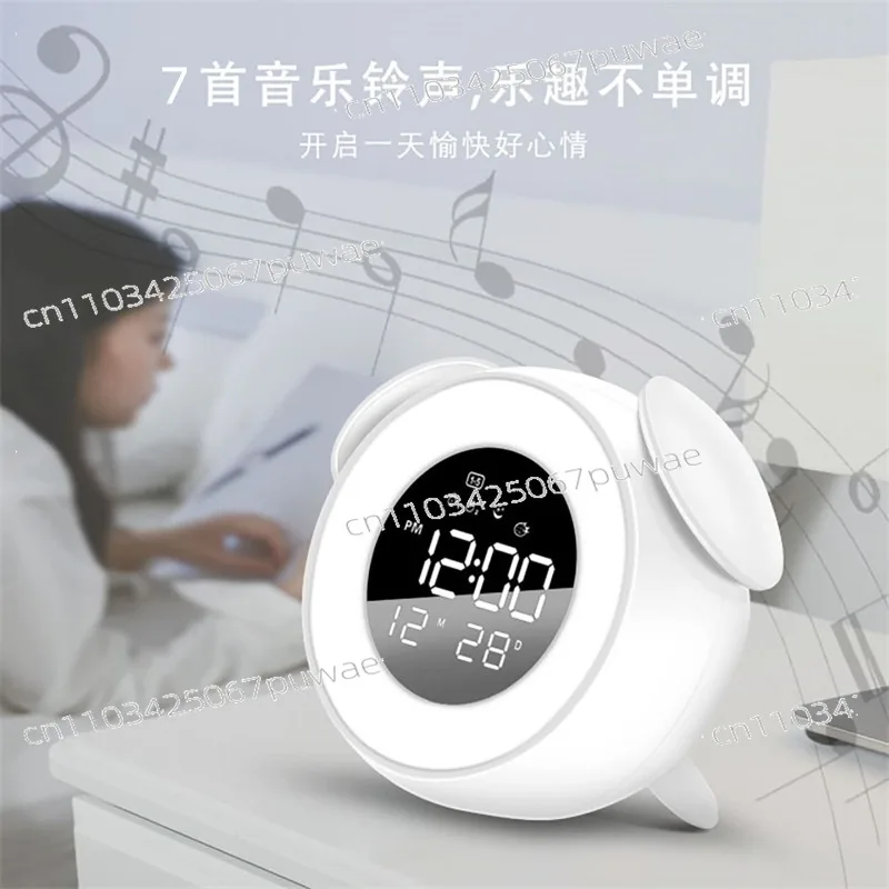 LED Clock Night Light Alarm Clock Multifunction Bedroom Bedside Lamp Desktop Wake Up Light For Student Dormitory