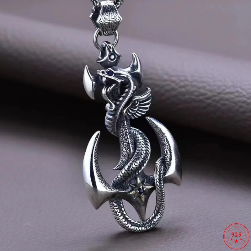 S925 Sterling Silver Charms Pendants for Women Men New Fashion Zodiac Snake Return to Old Ways Punk  Jewelry Wholesale