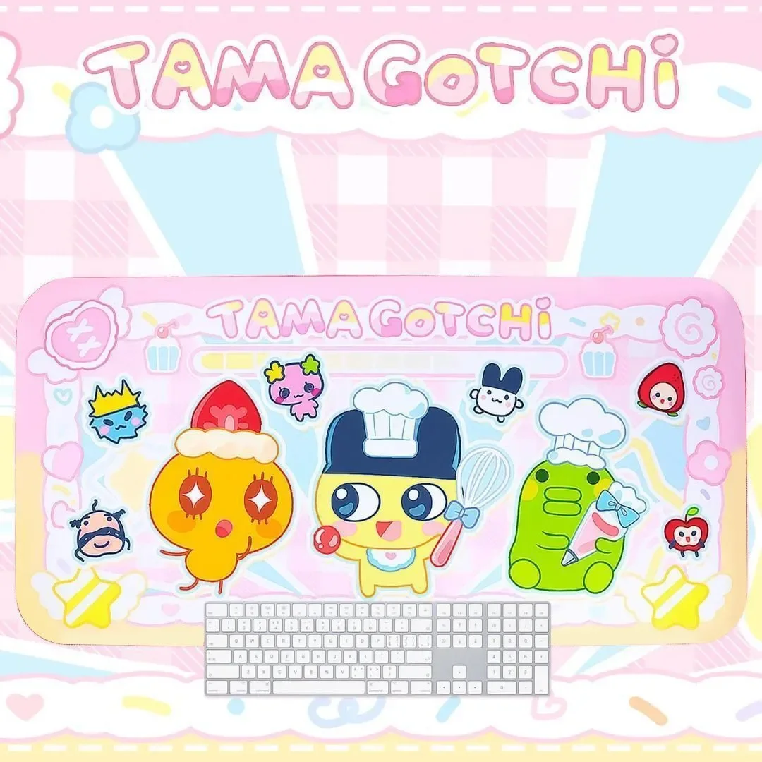 

Cartoon Tamagotchi Cute XXL Japanese Vintage PU Leather Desk Mat | Scrapbook Style Mouse Pad for Office Dorm Computer Decor