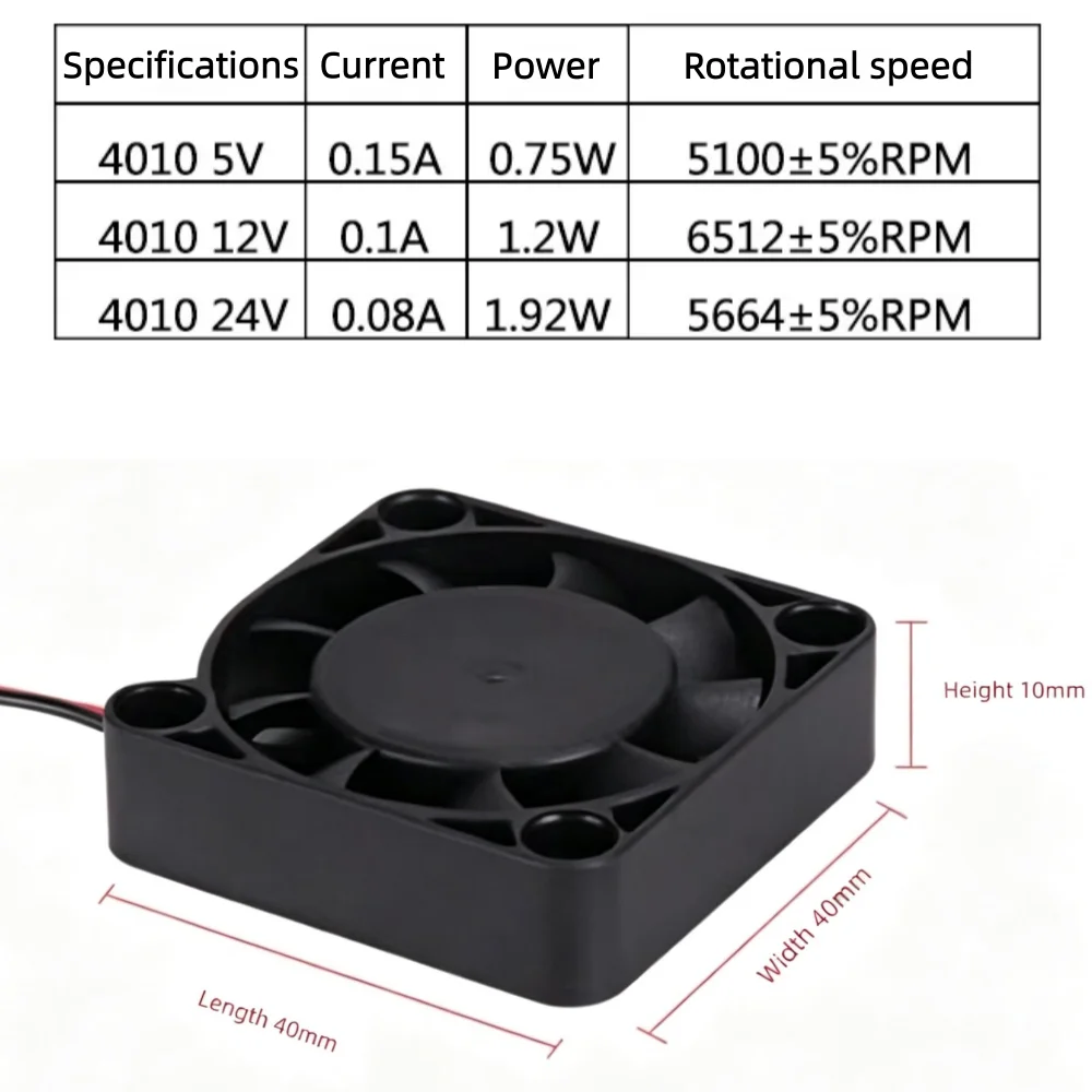 4010 5V 12V 24V DC Computer CPU Cooler Mini Cooling Fan 40MM 40x40x10mm Small Exhaust Fan for 3D Printer Parts 2pin 40x40x10mm