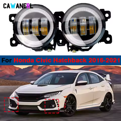 2 X Car Front LED Fog Light Angel Eye DRL Daylight For Honda Civic Hatchback (Including Type R) 2016 2017 2018 2019 2020 2021