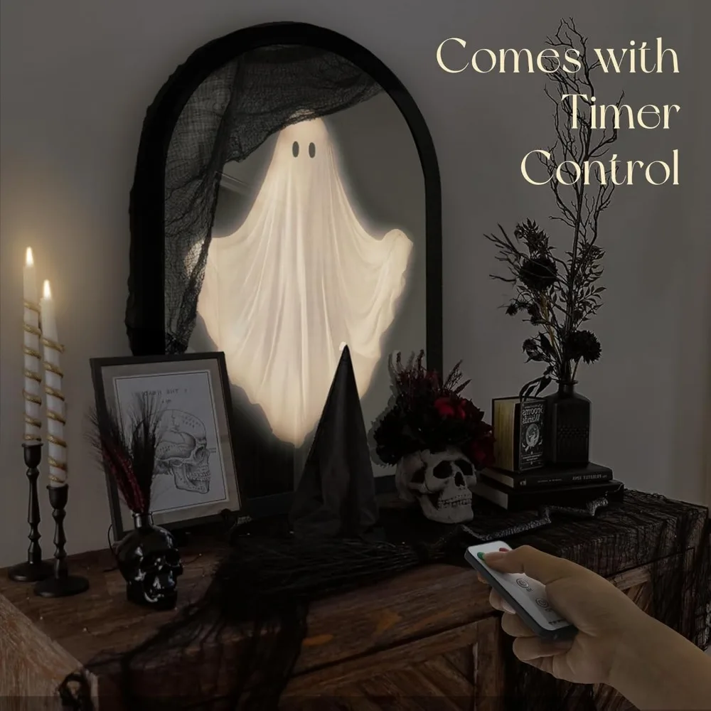 ديكورات الهالوين الداخلية: مرآة شبح الهولوغرام، 31.5 × 21.6، مع جهاز تحكم عن بعد وأشباح معلقة على الحائط مخيفة