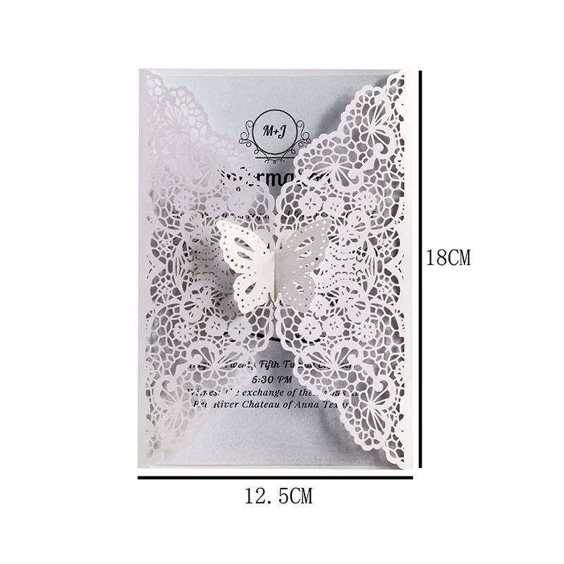 50szt Butterfly Hollow Laser Cut Wedding Invitation Card Covers Dostosowane Urodziny Zaręczyny Dekoracje Ślubne Materiały Imprezowe